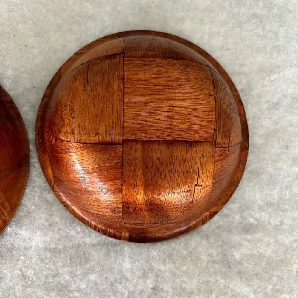 2 Vintage Wooden Woven Salad Bowls - Picture 6 of 6